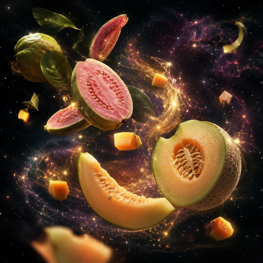 Realistické kosmické ztvárnění příchutě Ava M’loine: Guava • meloun