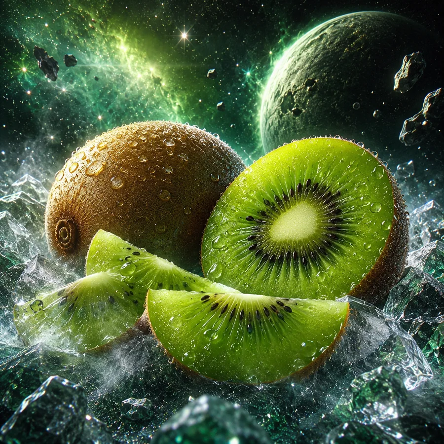 Realistické kosmické ztvárnění příchutě Zealous Key We: Kiwi