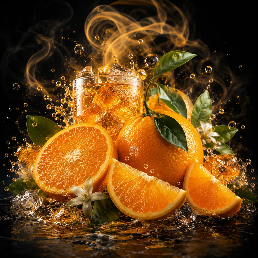 Stylizované ztvárnění příchutě Ode an Arrange: Pomerančová limonáda