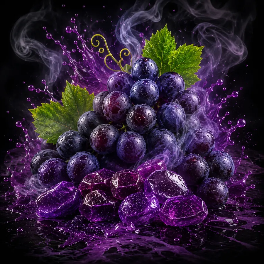 Stylizované ztvárnění příchutě Little Purple Stuff: Hroznové bonbony