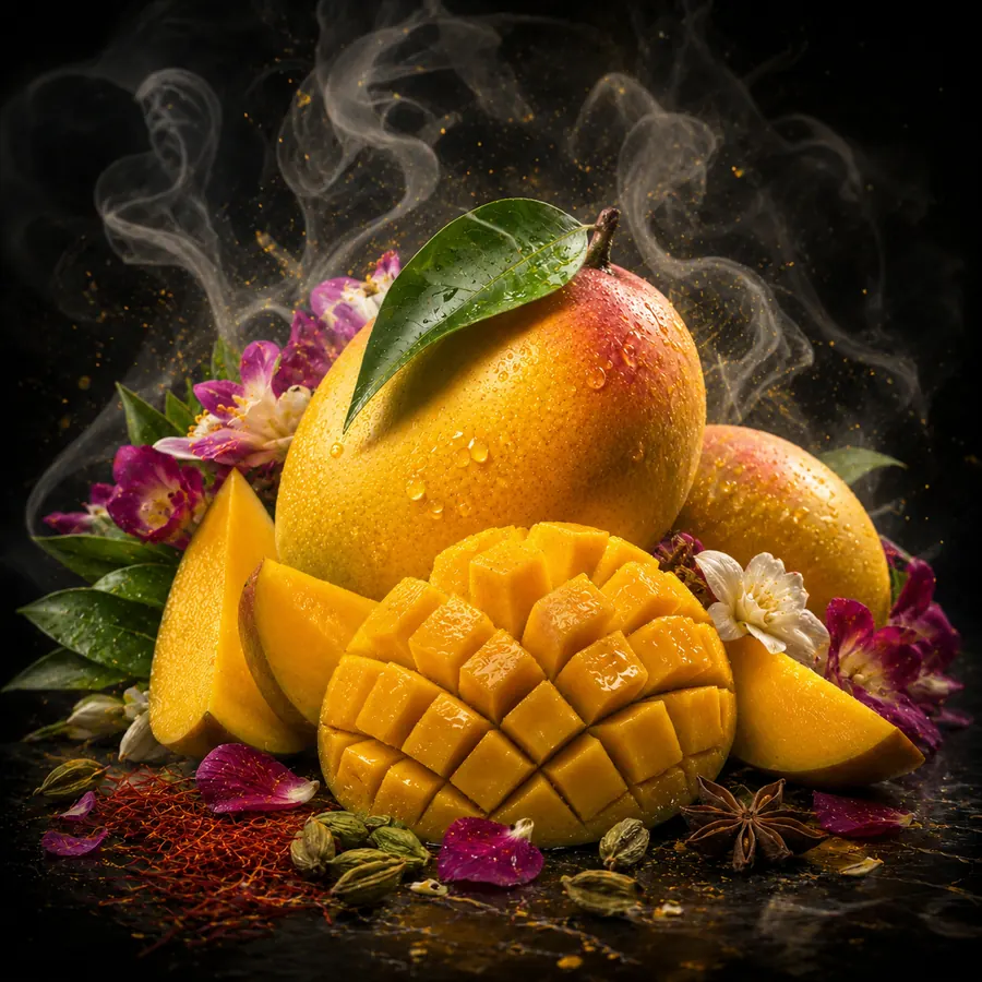 Stylizované ztvárnění příchutě Kash Man: Mango a Kashmir