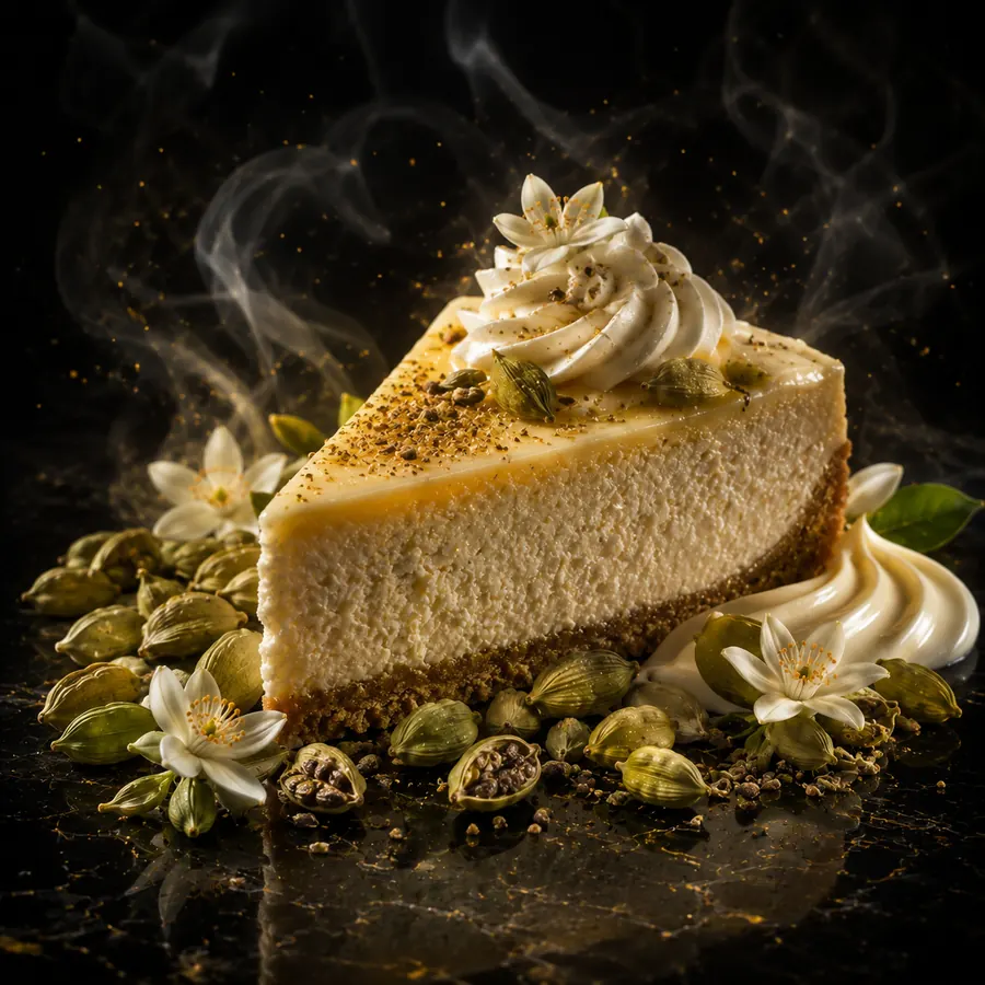 Stylizované ztvárnění příchutě Cardi Ake: Kardamomový cheesecake