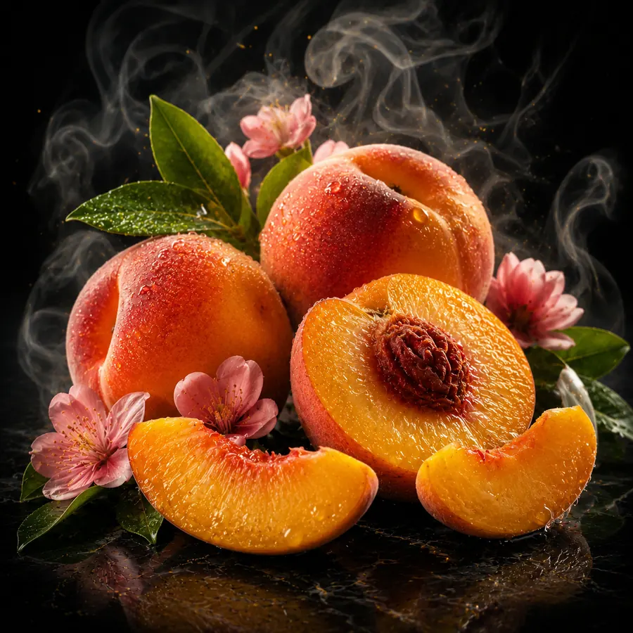 Stylizované ztvárnění příchutě Juicy: Šťavnatá broskev