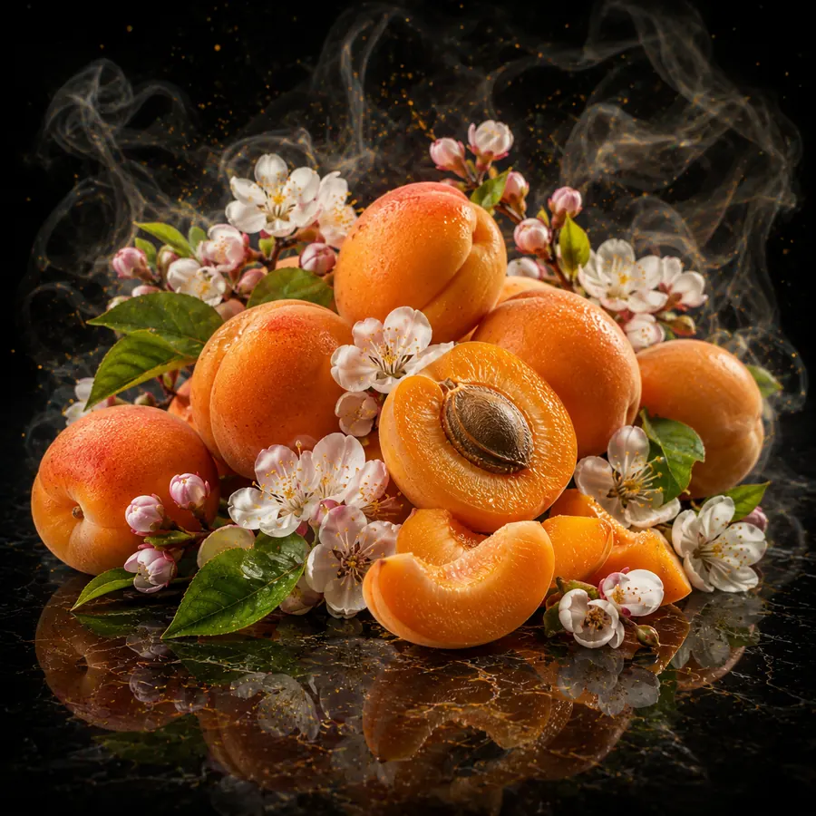 Stylizované ztvárnění příchutě Spring Blend: Meruňka a květinové tóny